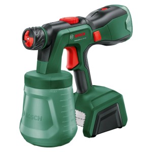 Akumulátorový striekací systém Bosch Universal-Spray 18V-300 zeleno-čierny s nádobou na farbu.