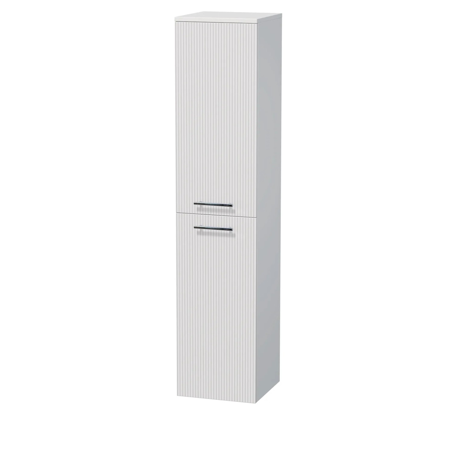 E-shop INTEDOOR Vysoká skriňa BEE pravá, úchyt chróm,2dvere, kôš, š.35cm biela 3D pruhy