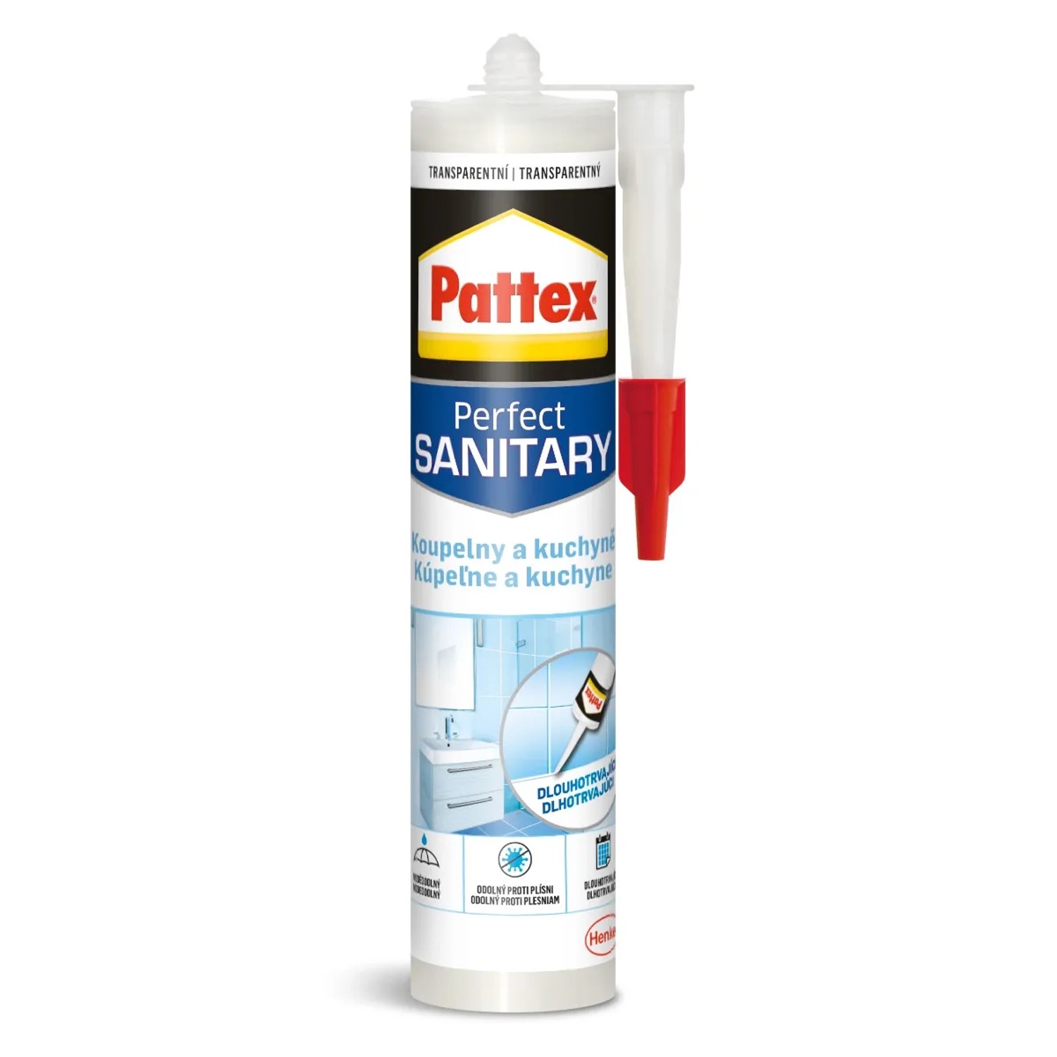 E-shop Pattex Silikón, kúpeľne a kuchyne transparentný, 280 ml