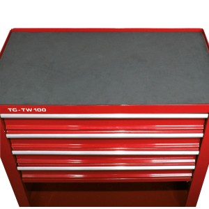 Červený dielenský vozík Einhell TC-TW 100 so 4 zásuvkami a úložným priestorom.