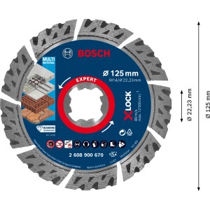 Diamantový rezný kotúč Bosch Expert Multi Material, 125 mm, pre uhlové brúsky s X-Lock.