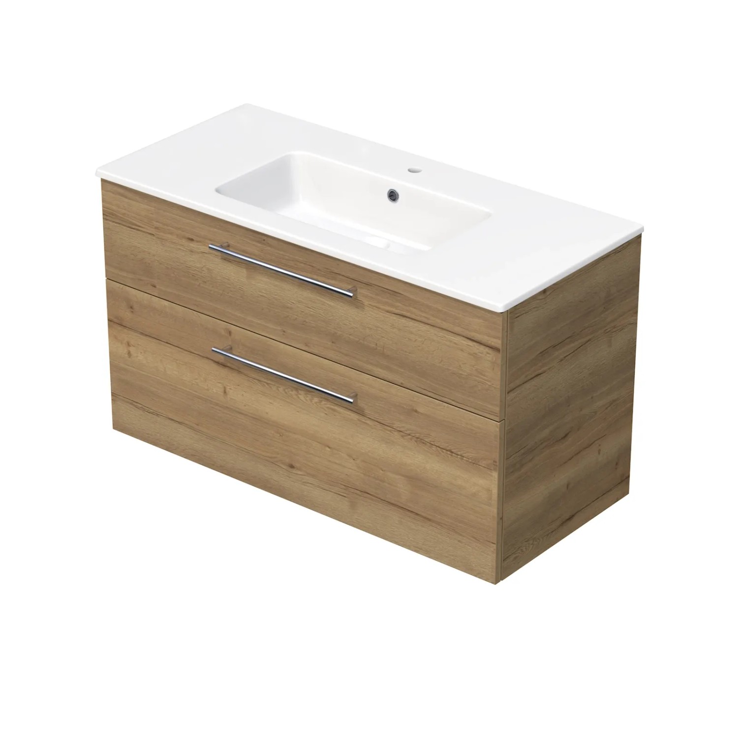 E-shop INTEDOOR Kúpeľ.skriňa+umývadlo BEE, úchyt chróm, 2 zás., š. 101 cm, dub Halifax