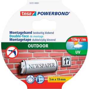 Montážna páska Tesa Powerbond Outdoor, 5 m x 19 mm, na kameň, kov a plasty.