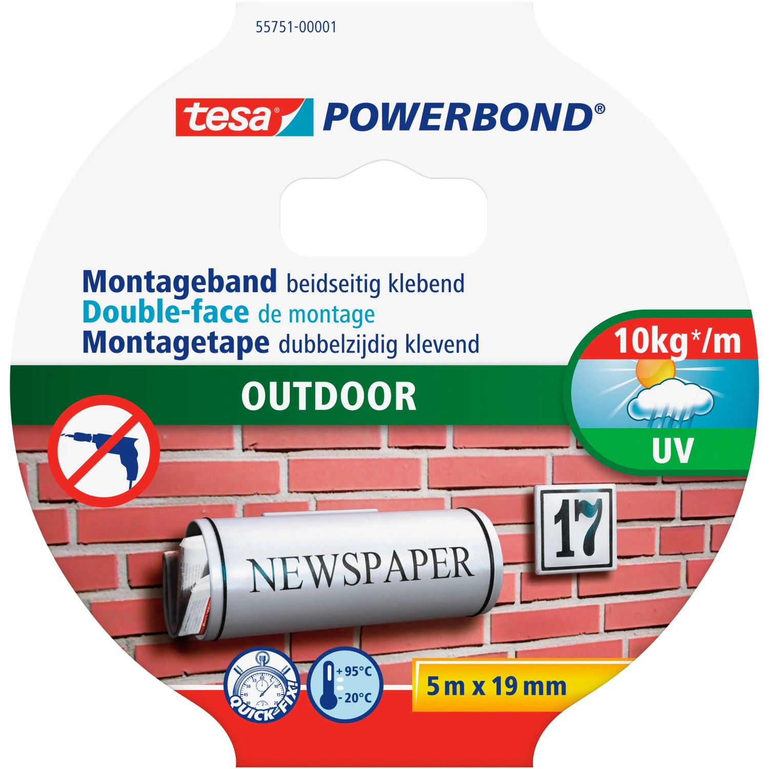 E-shop tesa Obojstranná montážna páska Powerbond OUTDOOR, priehľadná, 5 m x 19 mm