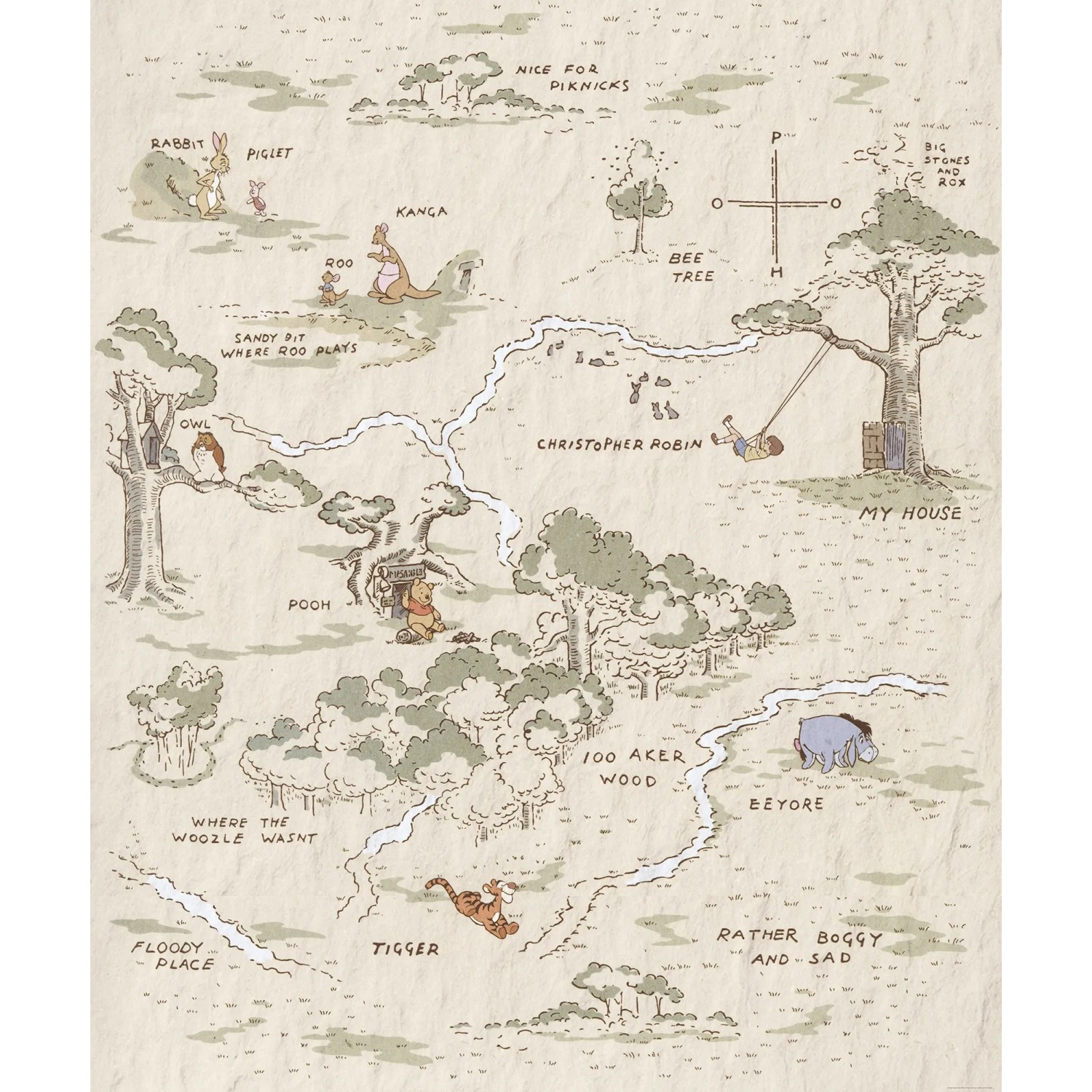 E-shop Komar Vliesová fototapeta Medvedík Pú - Map 200 x 240 cm