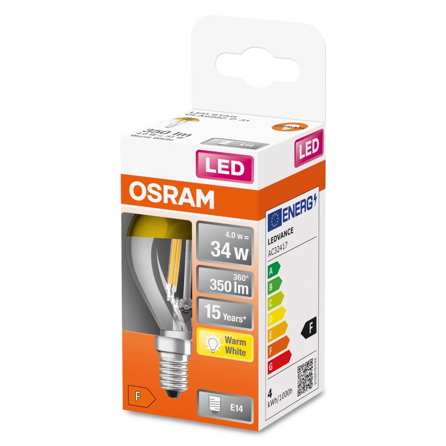 E-shop OSRAM LED žiarovka CLP34 zrcadlová 4 W E14 2700 K teplá biela zlatá