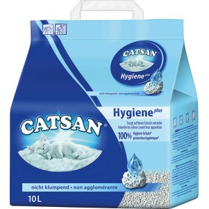 Catsan Hygiene Plus, 10L, nehrudkujúca podstielka pre mačky pre hygienickú čistotu a kontrolu zápachu.