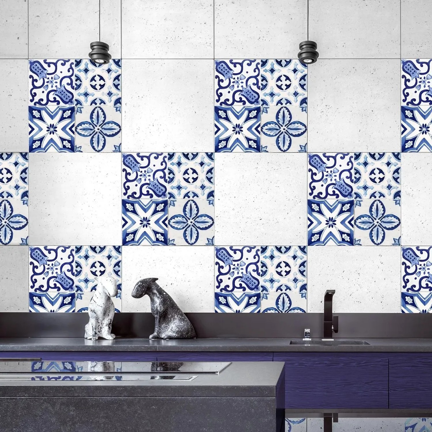 E-shop Crearreda Samolepiace dekorácie, kachličky azulejos, 3 hárky, 20 x 20 cm