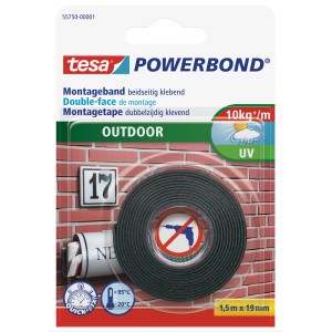 Tesa Powerbond Outdoor montážna páska, 1,5 m x 19 mm, na kameň, kov a plasty. Silná vonkajšia priľnavosť.