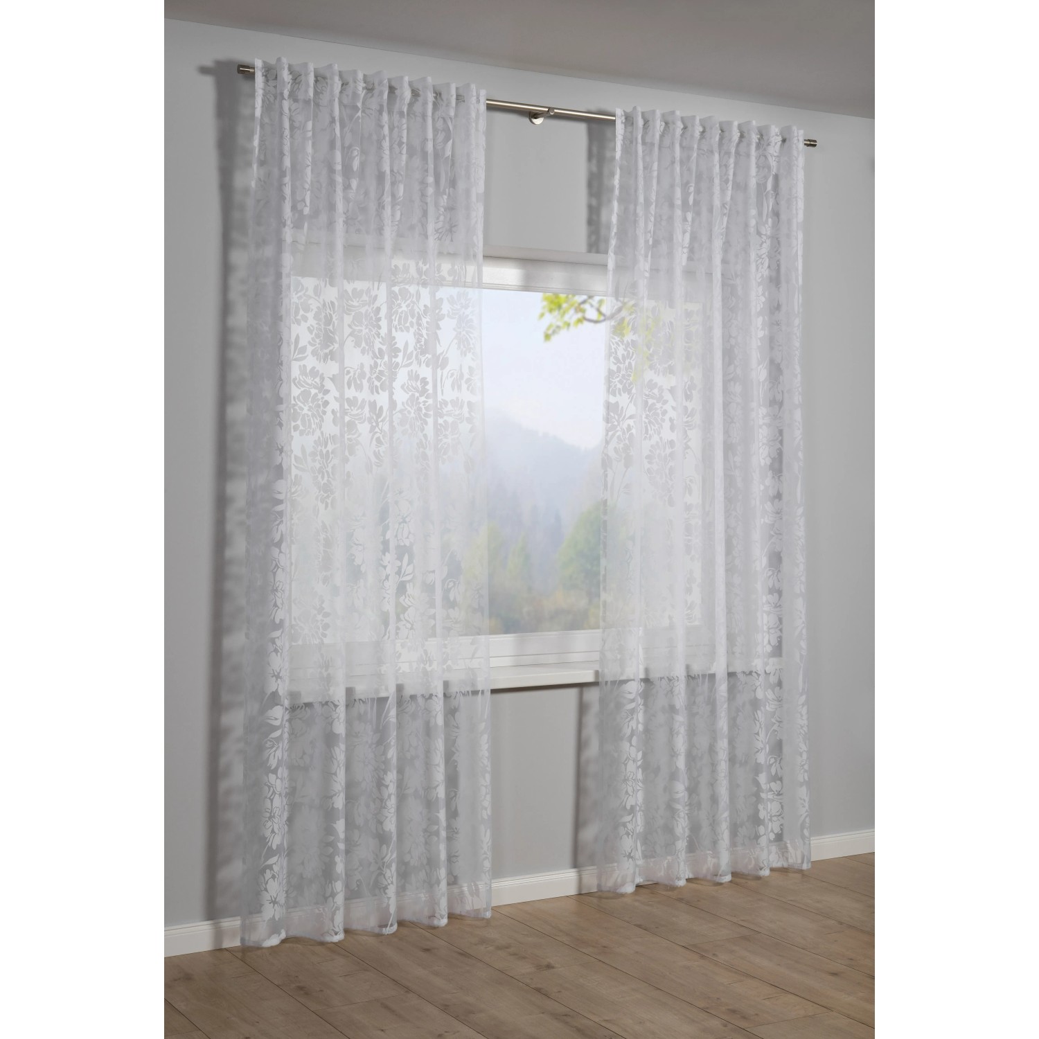 E-shop Sehlbach Záves so skrytými pútkami kvetinový, biely, 245 x 135 cm