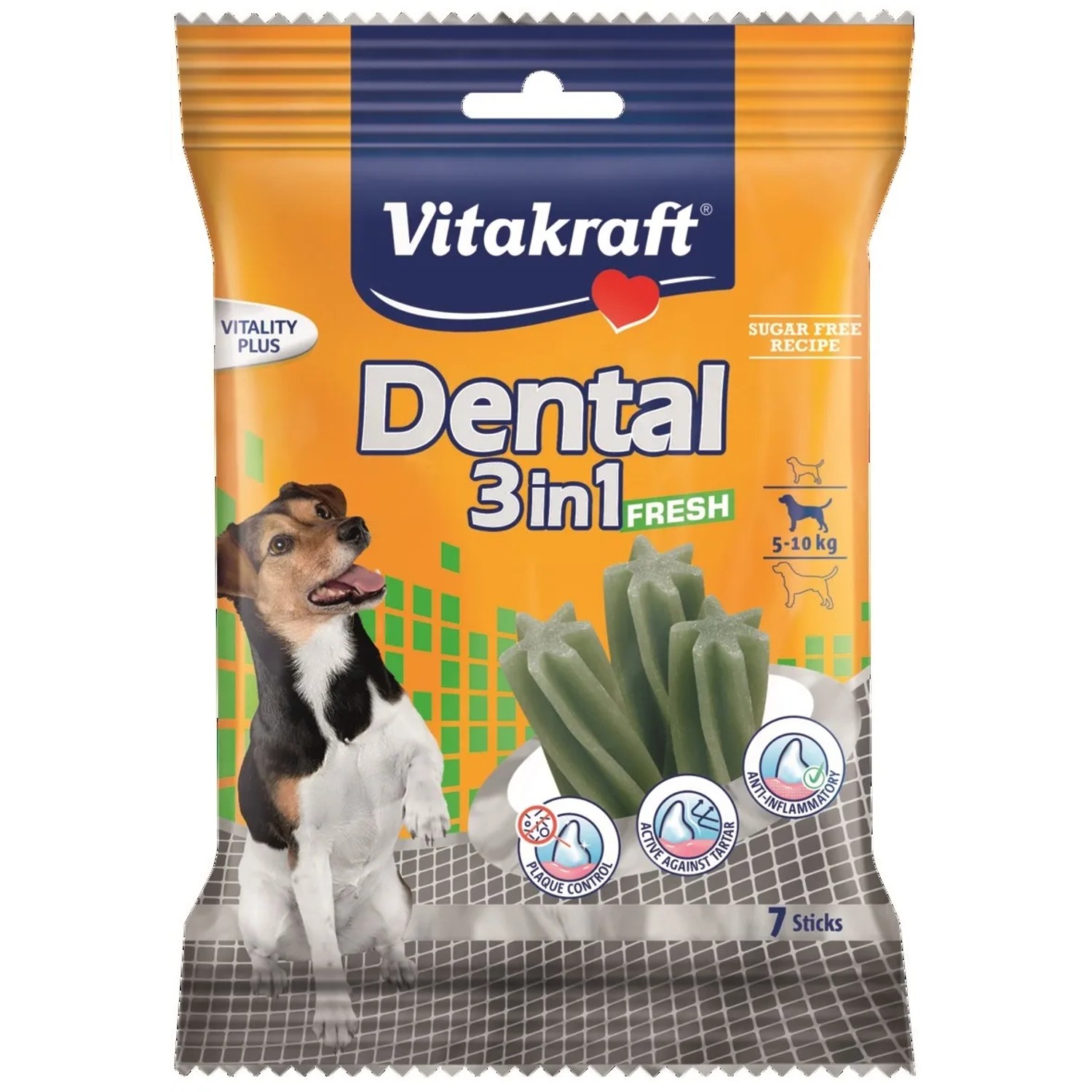 E-shop Vitakraft Dentálna tyčinka pre psov Dental Sticks Fresh 3v1 S, 120 g (7 ks)