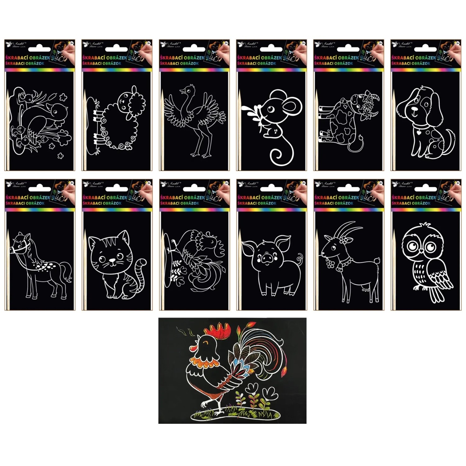 E-shop Anděl Přerov Škrabacie obrázky, zvieratká z farmy 10,5 x 15,5 cm