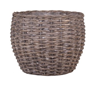 Sivý prútený kvetináč, Ø 28 cm, ručne pletený pre vnútorné použitie.