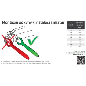 Montážne pokyny pre guľové ventily t.b.t. s tabuľkou uťahovacích momentov.