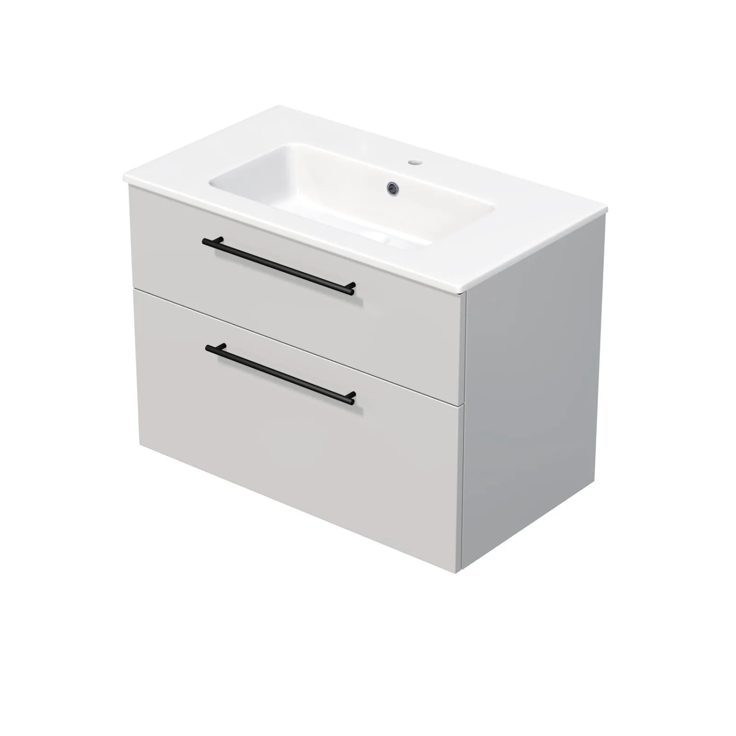 E-shop INTEDOOR Kúpeľ.skriňa+umývadlo BEE, úchyt čierny, 2 zás., š. 81 cm, biela lesk