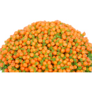 Koralová bobuľa Astrid v keramickom kvetináči, oranžové bobule a zelené listy.