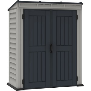 Plastový záhradný domček Duramax YardMate Pent, sivý domček na náradie s dvojkrídlovými dverami.